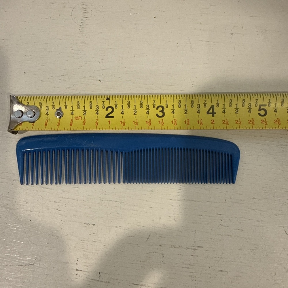 Vintage Blue Plastic Hair Comb USA Wide Purse Pocket Unbreakable USED